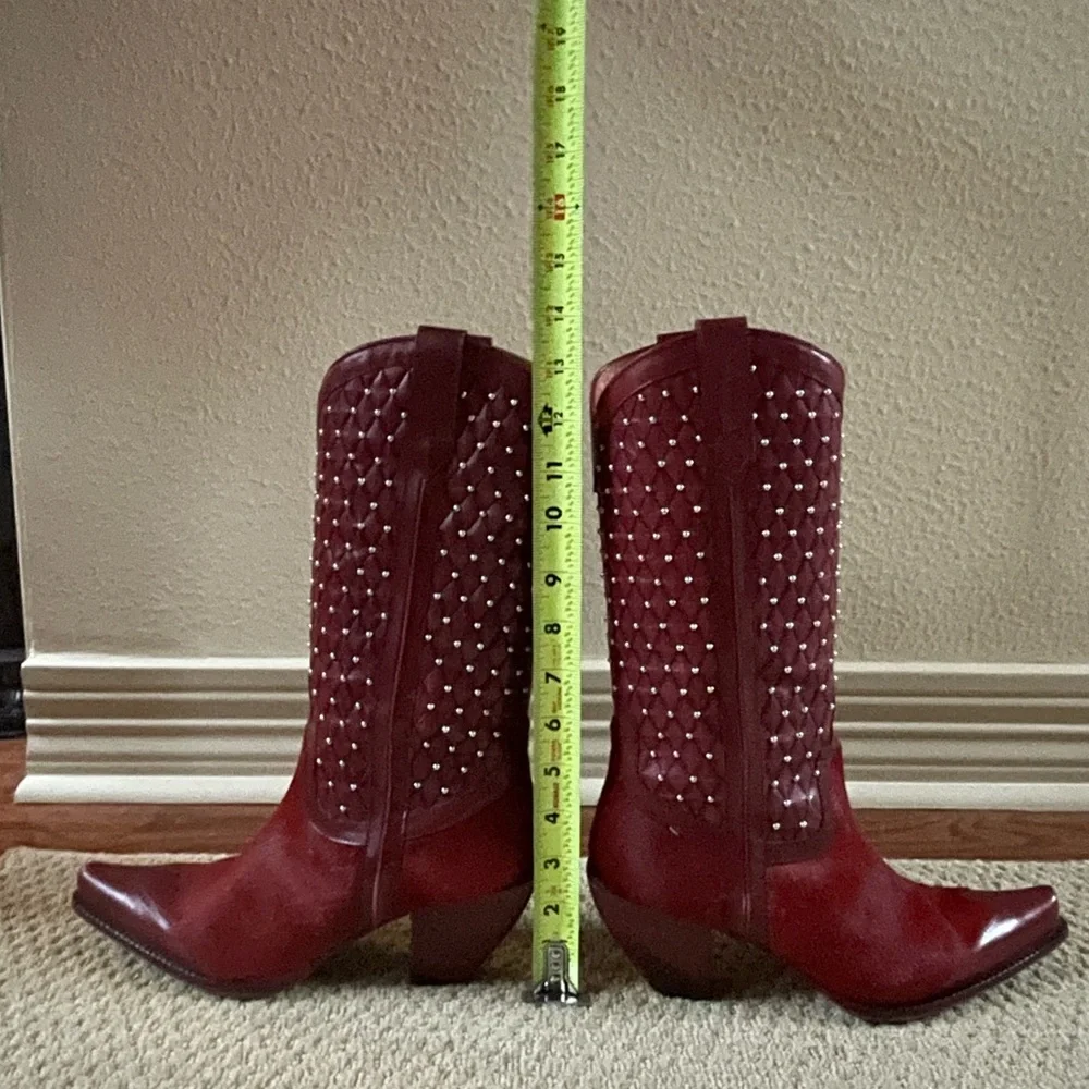 RARE Donald Pliner Ruby Red Hair On Hide Western Boots (8) - Picture 14 of 14